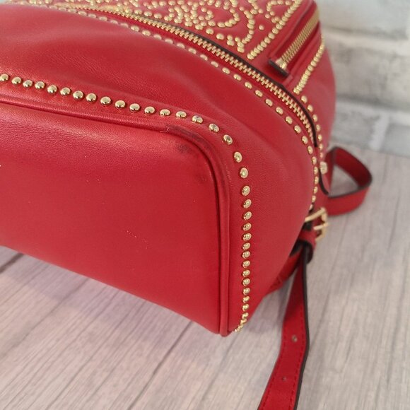 Michael Kors Rhea MD Studded Messenger Backpack Red Rose Motif Leather - Picture 7 of 12